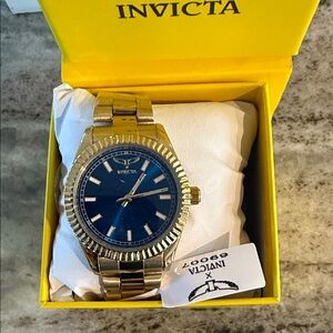 Invicta Men's Gold Watch with Blue Dial